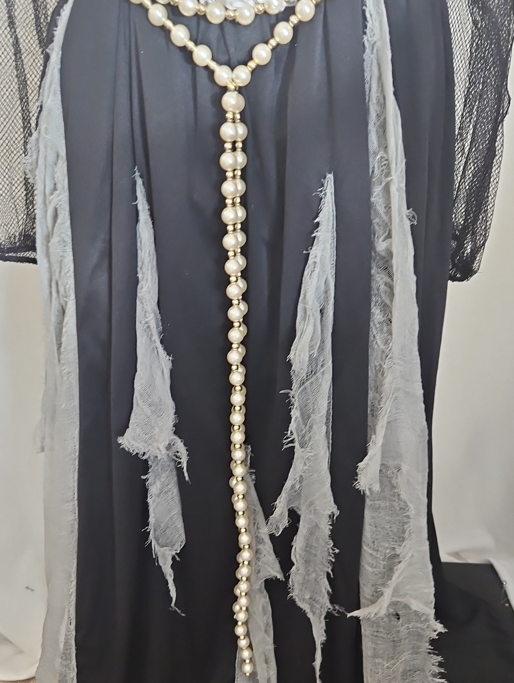 Upcycled Ghost Of Ophelia Gothic Skeleton Costume Black & Silver Gown L - Picture 5 of 15